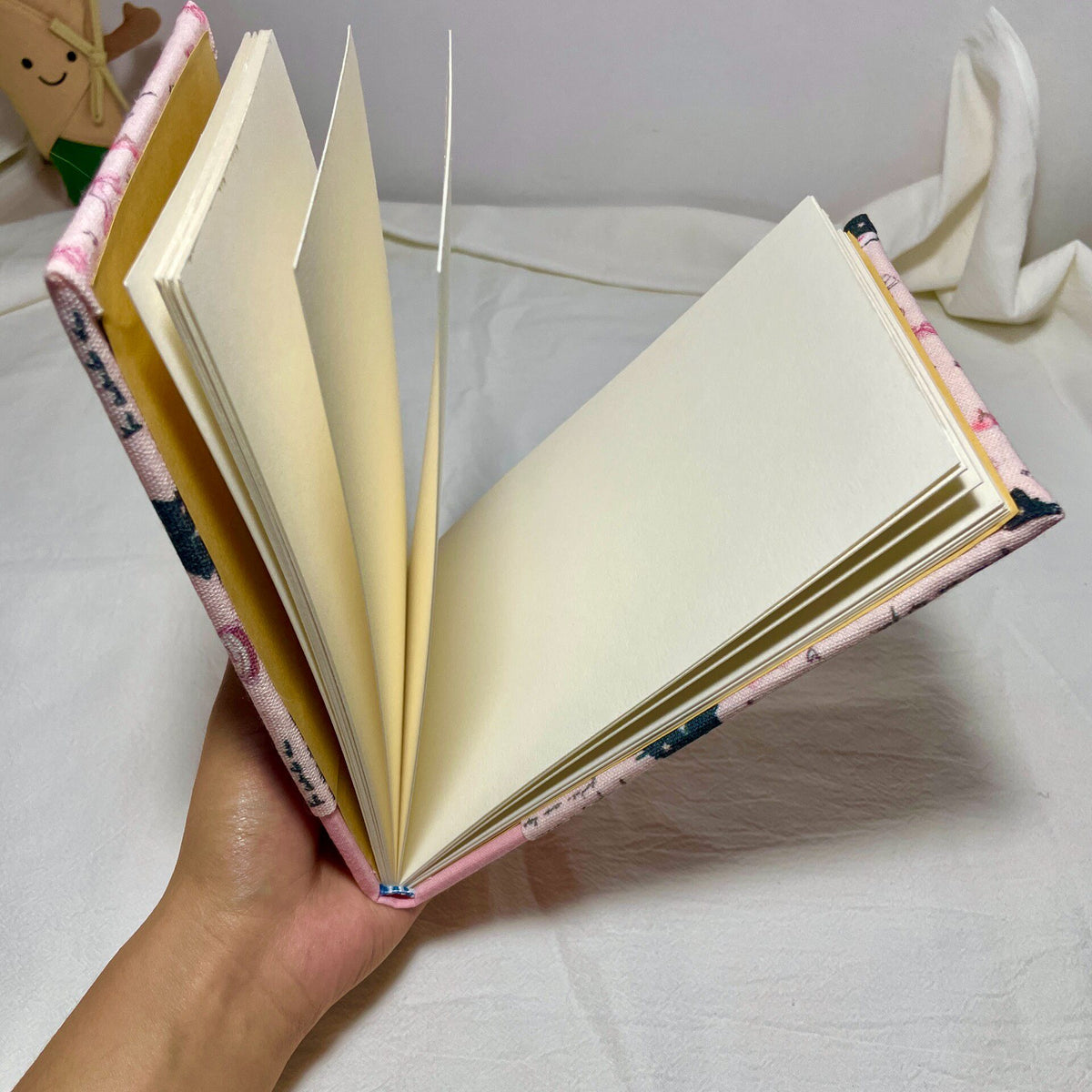 Handmade Watercolor Sketchbook with Cat Fabric Cover