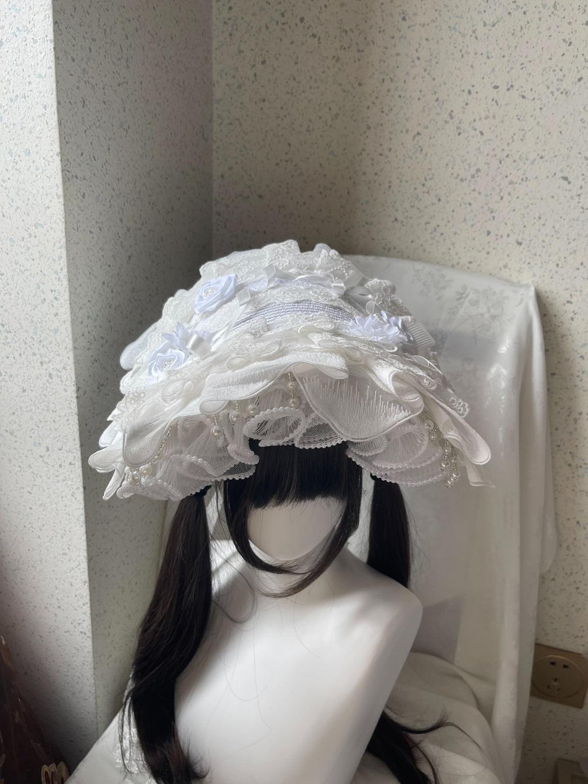 White Lace Lolita Bonnet Hat