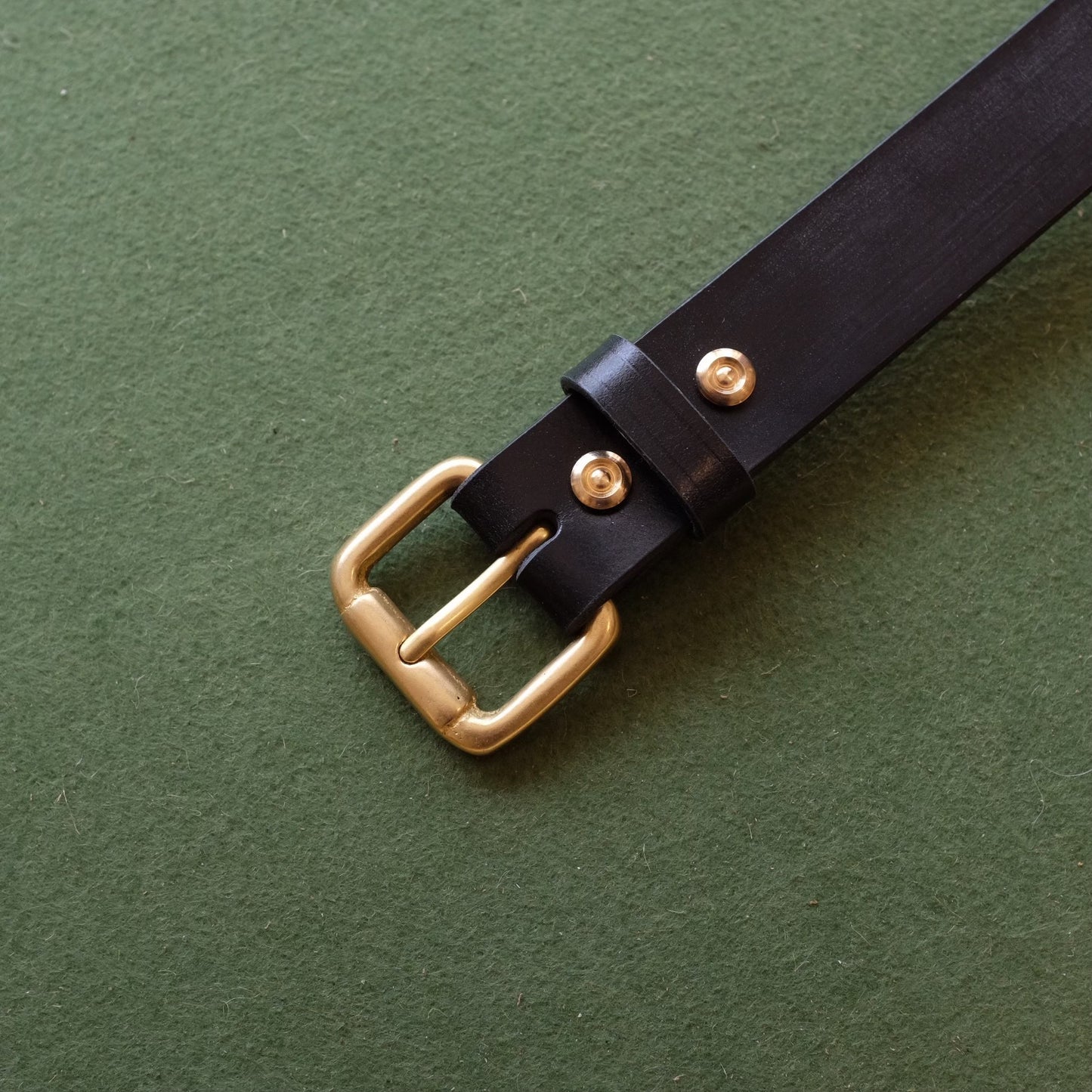 Black Leather Belt with Brass Buckle