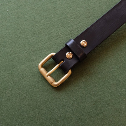 Black Leather Belt with Brass Buckle