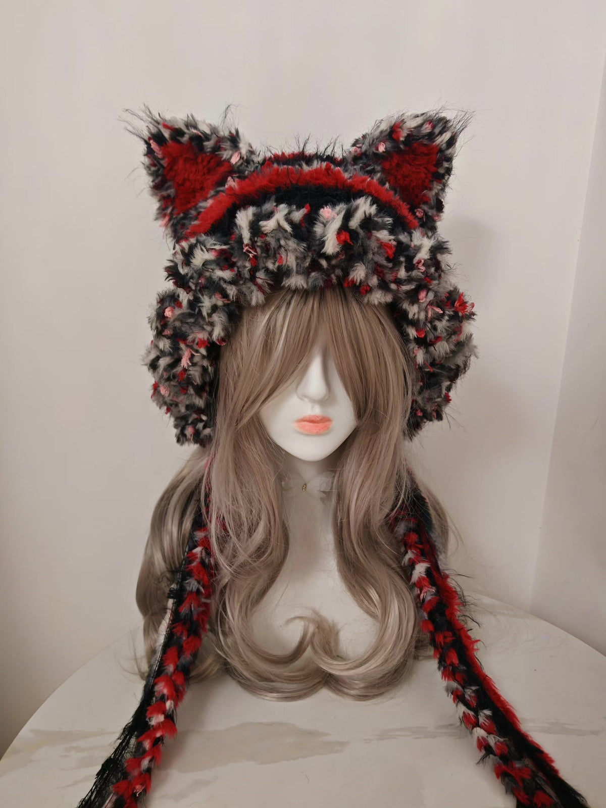 Red Fox Faux Fur Hat with Braids