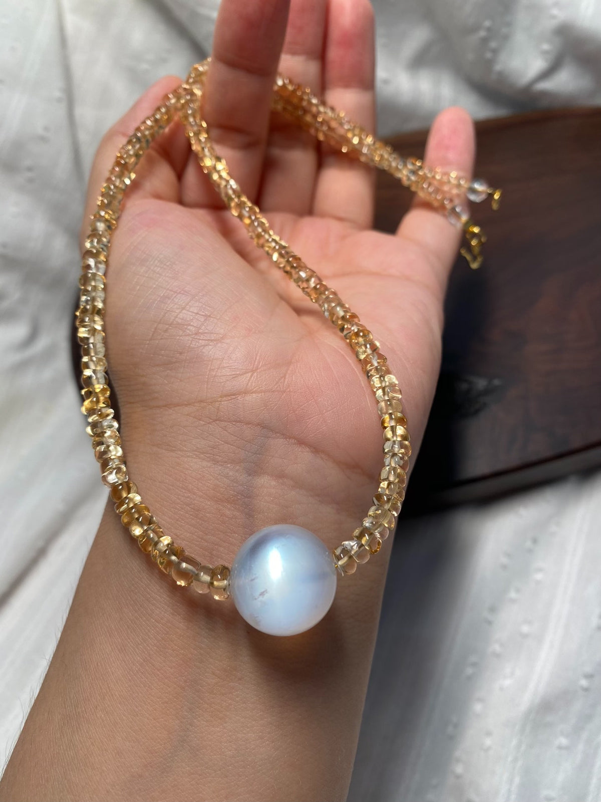 Blue Moonstone Citrine Irregular Bead Necklace