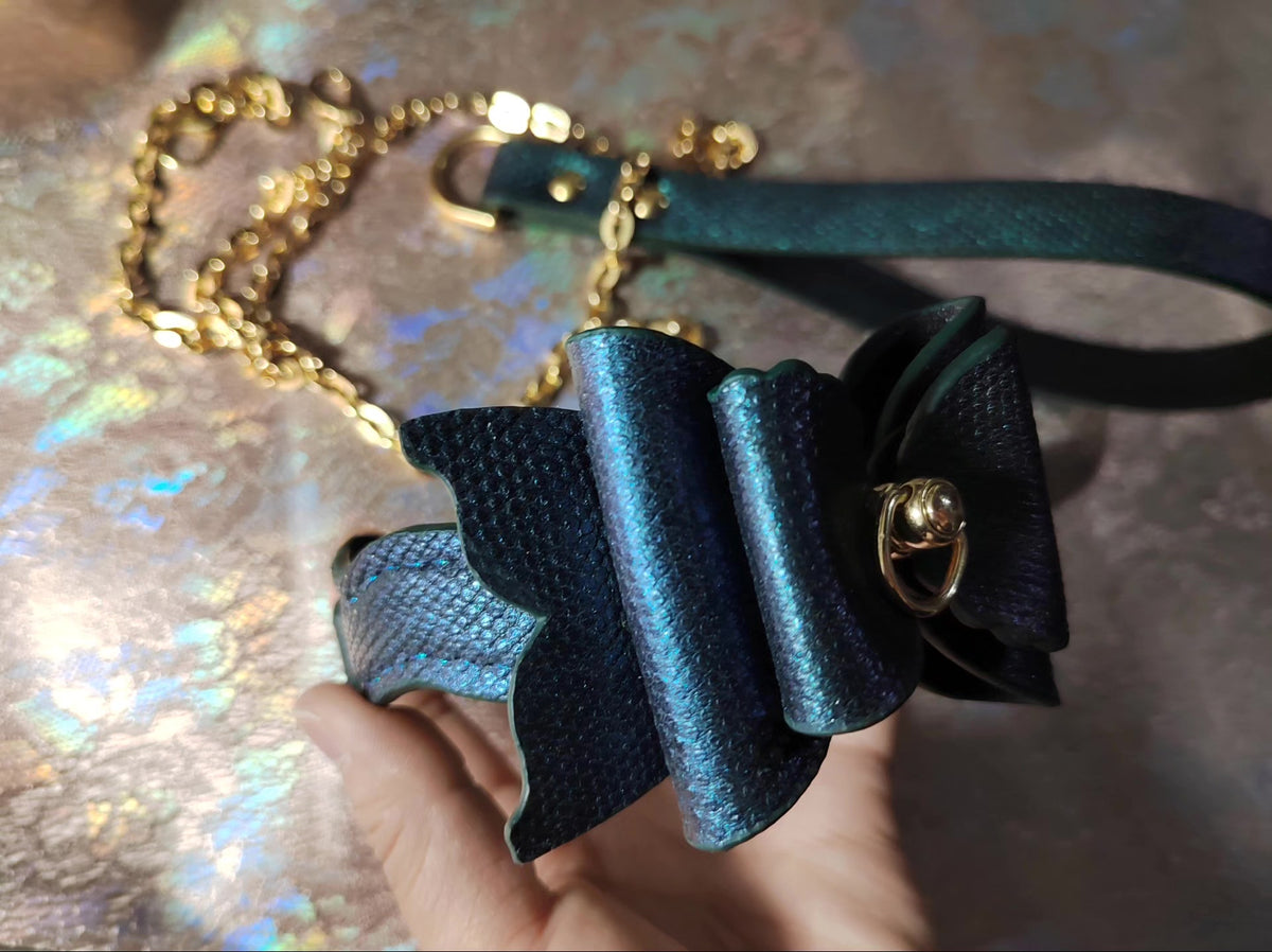 Groen Paars Zandslenhuid Pet Halsband Strik Riem Set