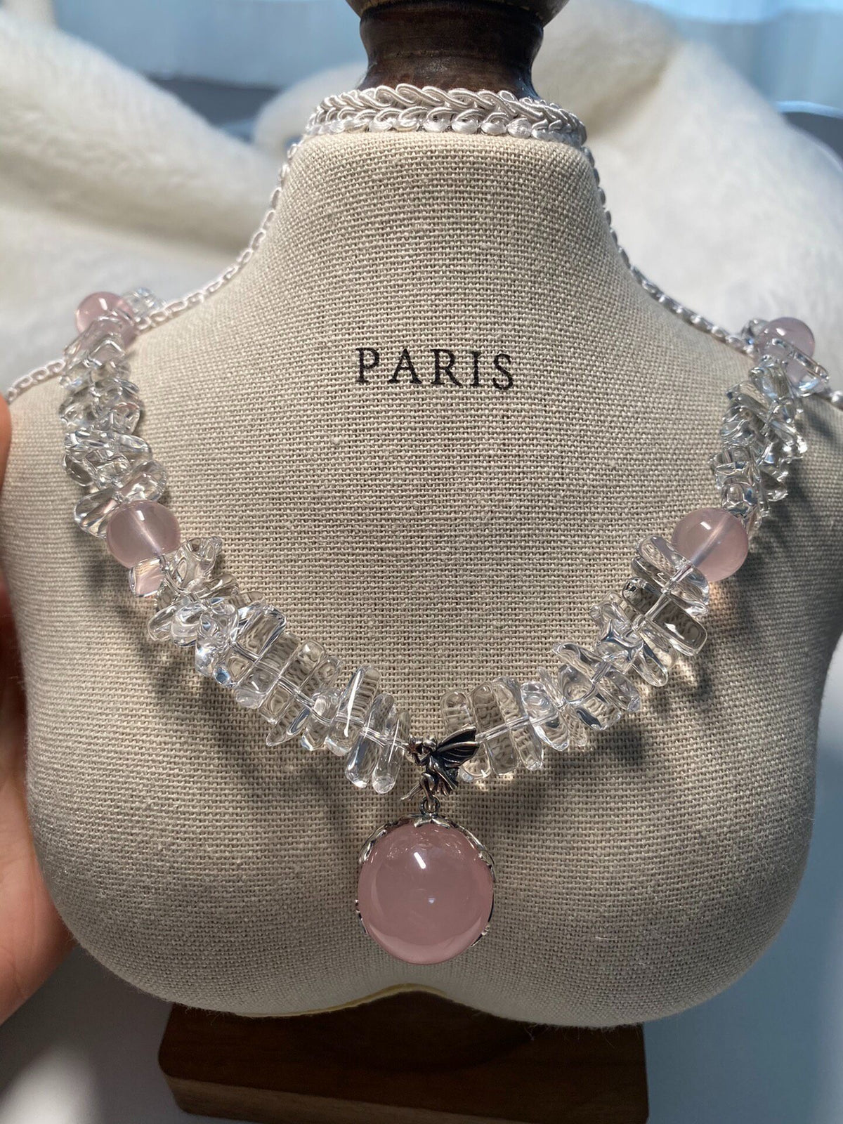 Clear Quartz Rose Quartz Necklace S925 Silver Pendant