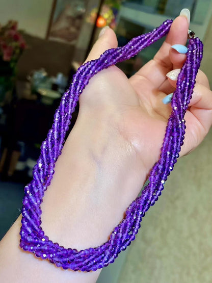 Six-Strand Amethyst Bead Necklace with Twisted Design