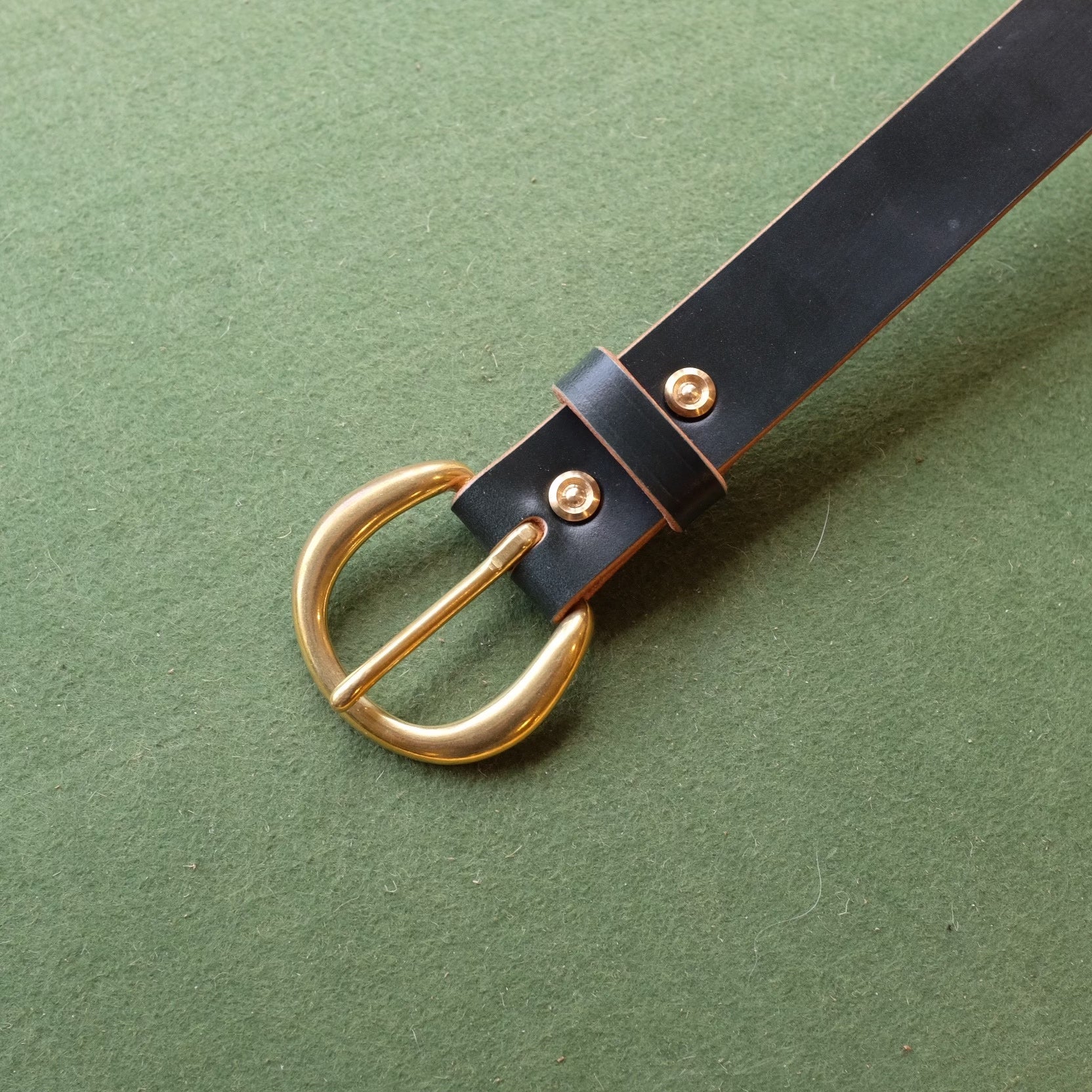 Dark Leather Belt with Brass Oval Buckle