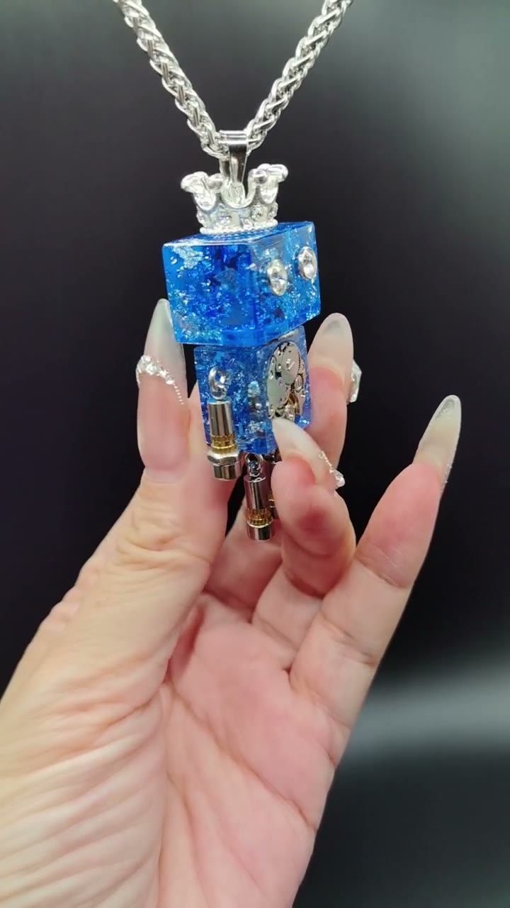 Blue Punk Robot Pendant Necklace