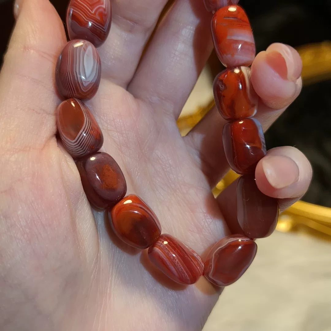 Natuurlijke Zuid-Rode Agaat Rood-Witte Kralenarmband