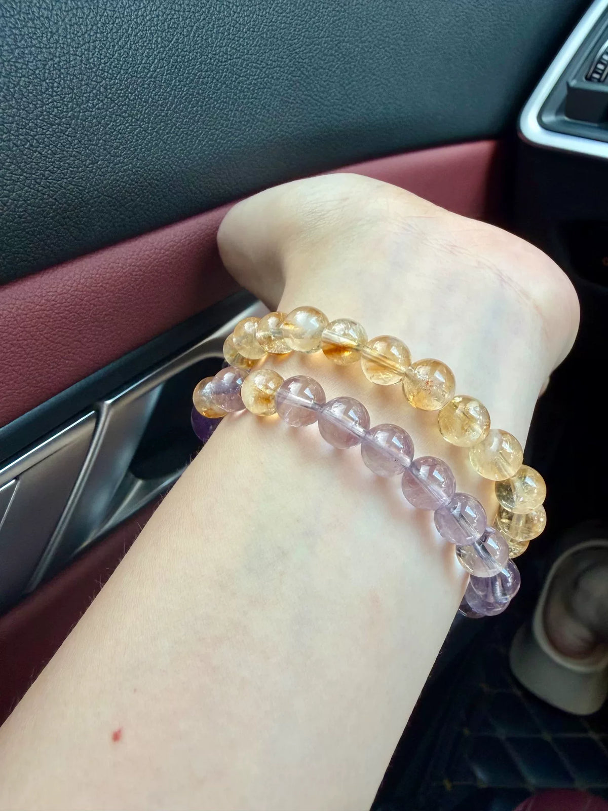 Bracciale a Doppio Filo in Ametista Brasiliana e Quarzo Giallo