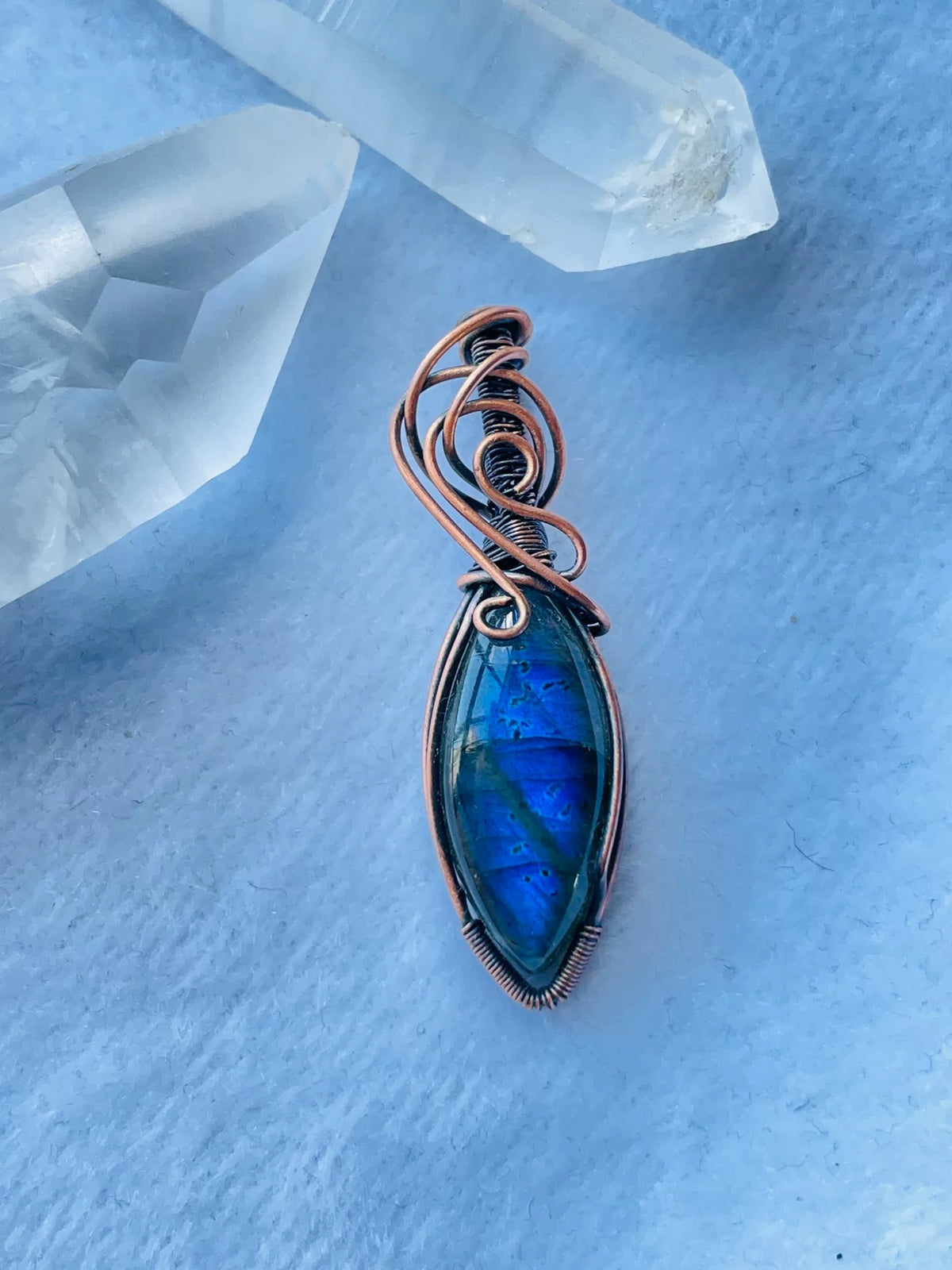 Blue Labradorite Copper Wire Wrapped Pendant