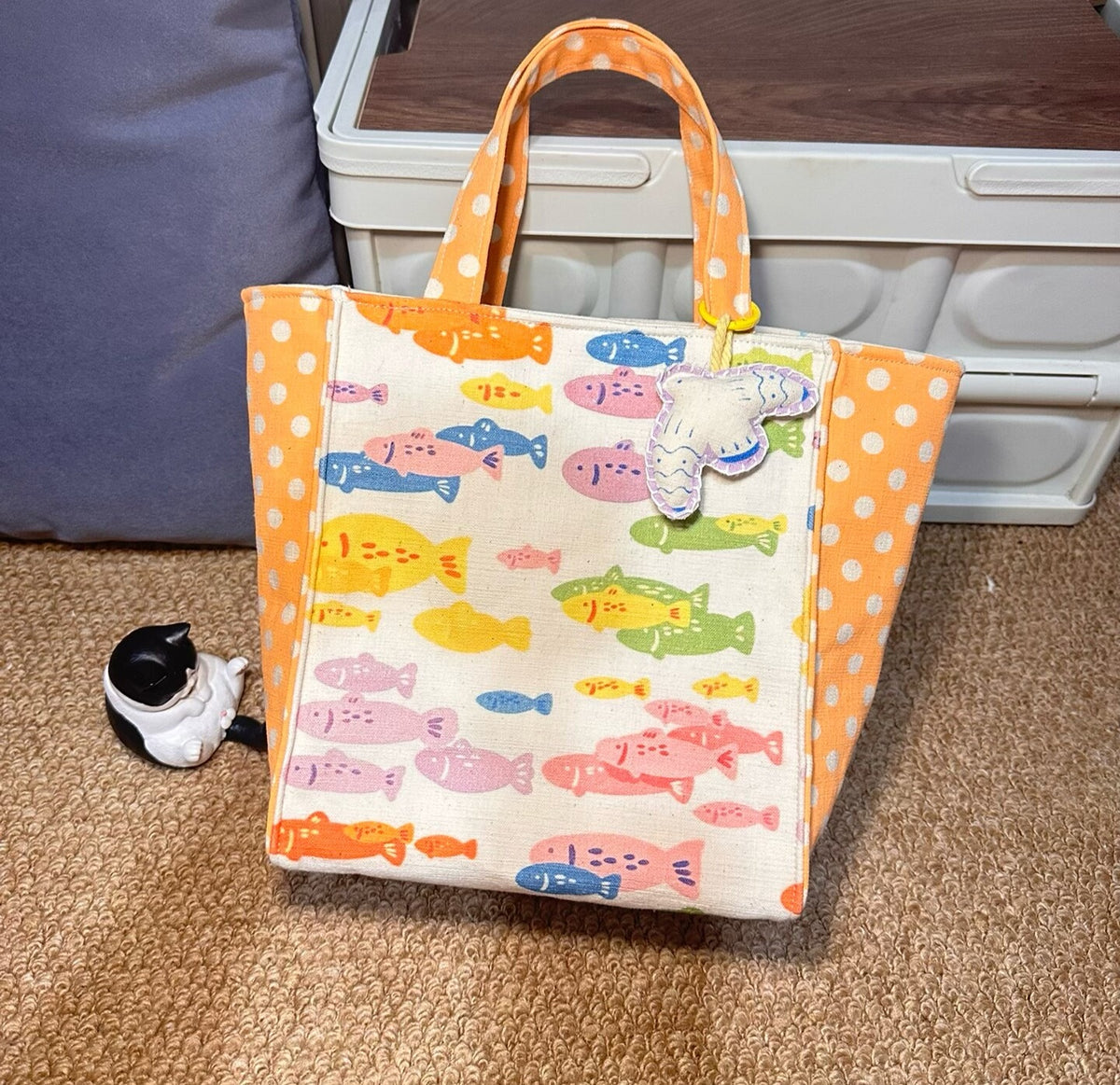 Handmade Patchwork Fish Print Tote Bag