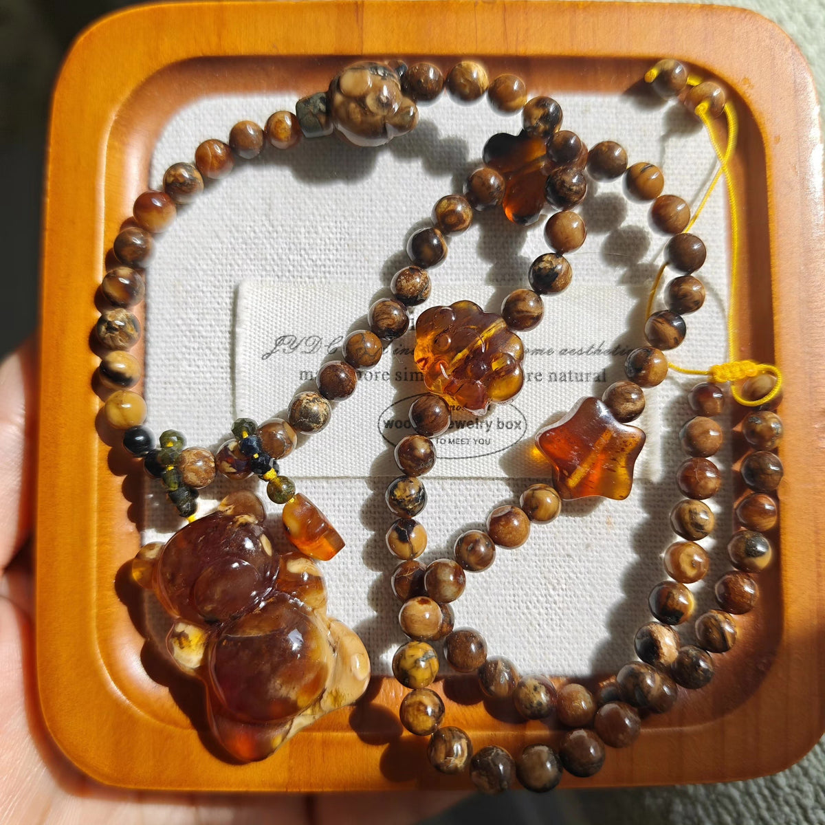 Natural Root Amber Bear Pendant Necklace