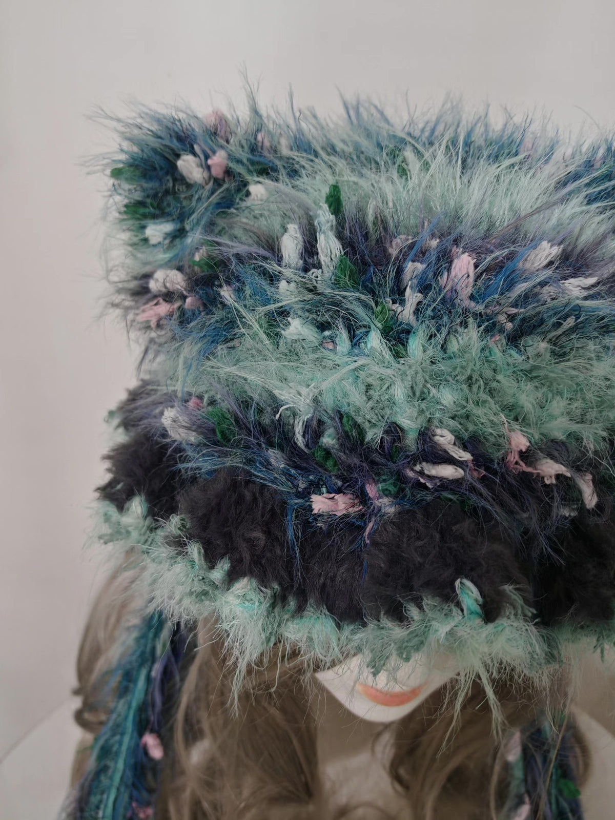 Misty Blue Cat Ear Hat Handcrafted Mixed Fiber