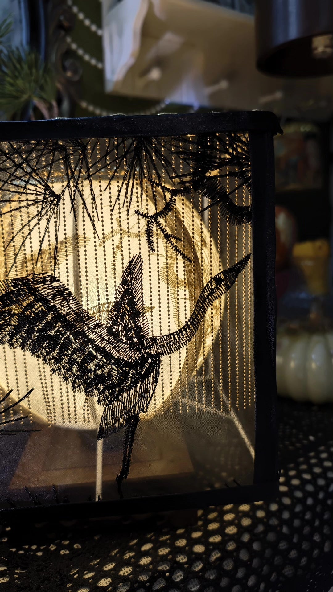 Pine Crane Silhouette Tea Table Lamp