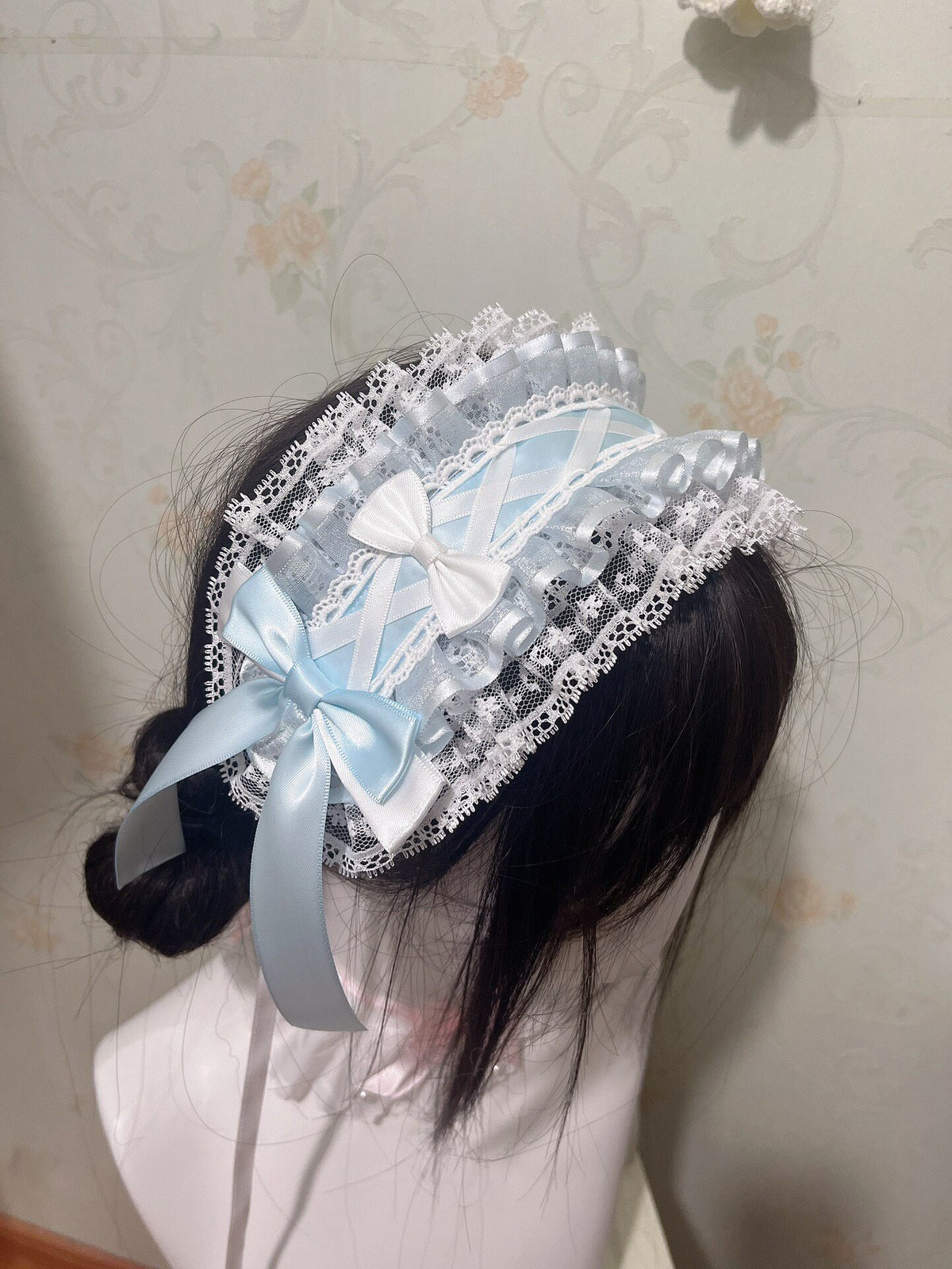 Blue White Lolita Handmade Satin Lace Headband