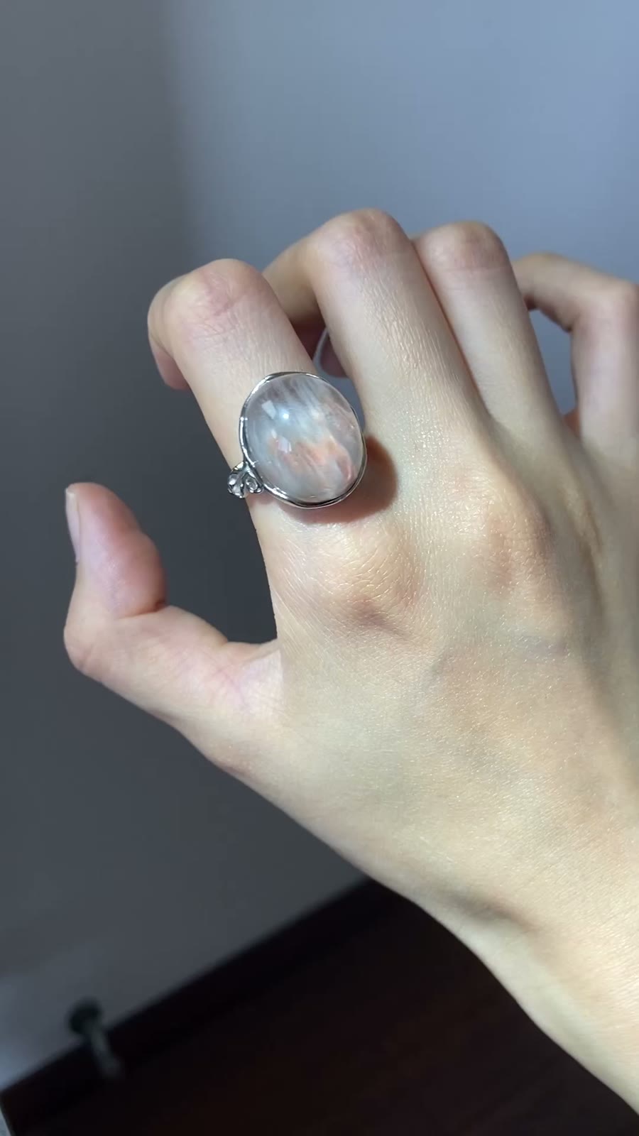 Natürlicher Kaninchenfellcrystal Ring S925 Silber