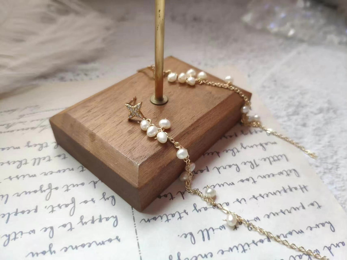 Natuurlijke Zowaterparel Tassel Drop Oorbellen
