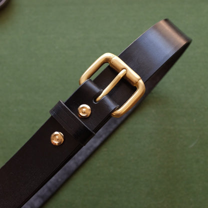 Black Leather Belt with Brass Buckle