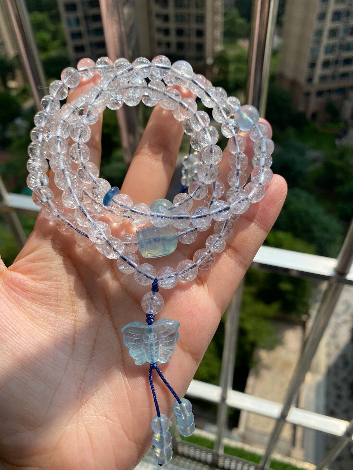 108 Rainbow White Crystal Aquamarine Necklace Bracelet
