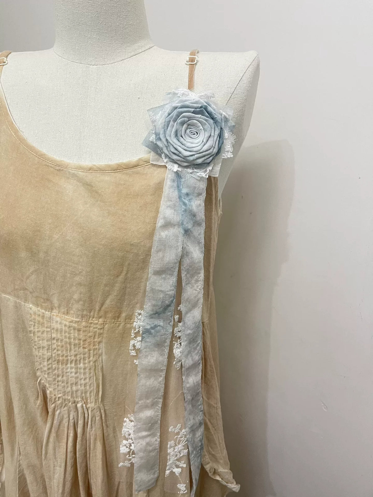 Handmade Fabric Rose Brooch Silent Blue