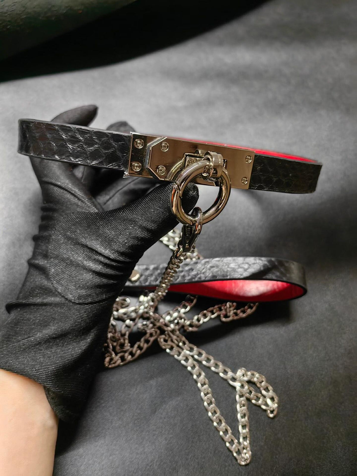 Red Black Snakeskin Collar Leash Set
