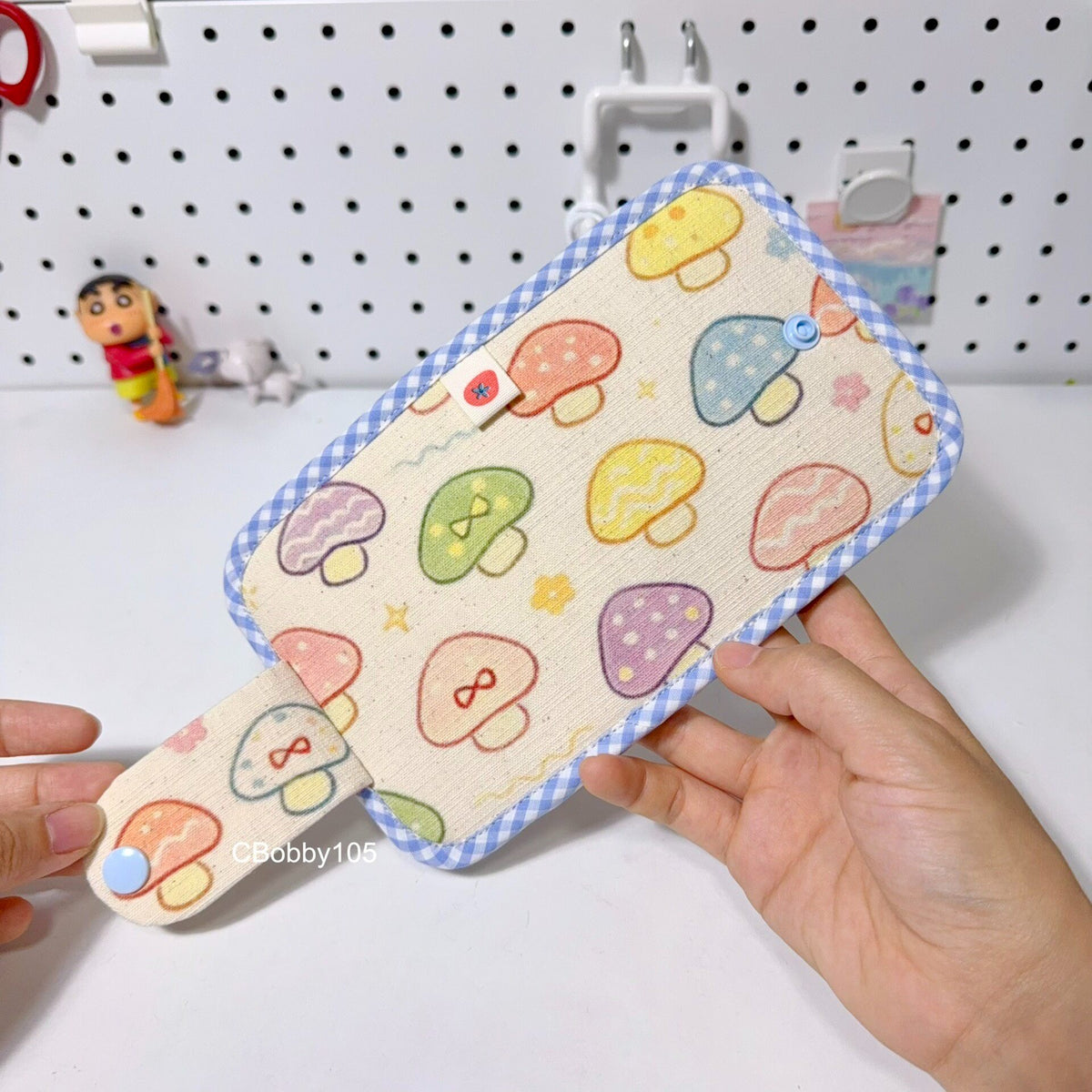 Mushroom Print Cotton Pouch with Zipper Pocket