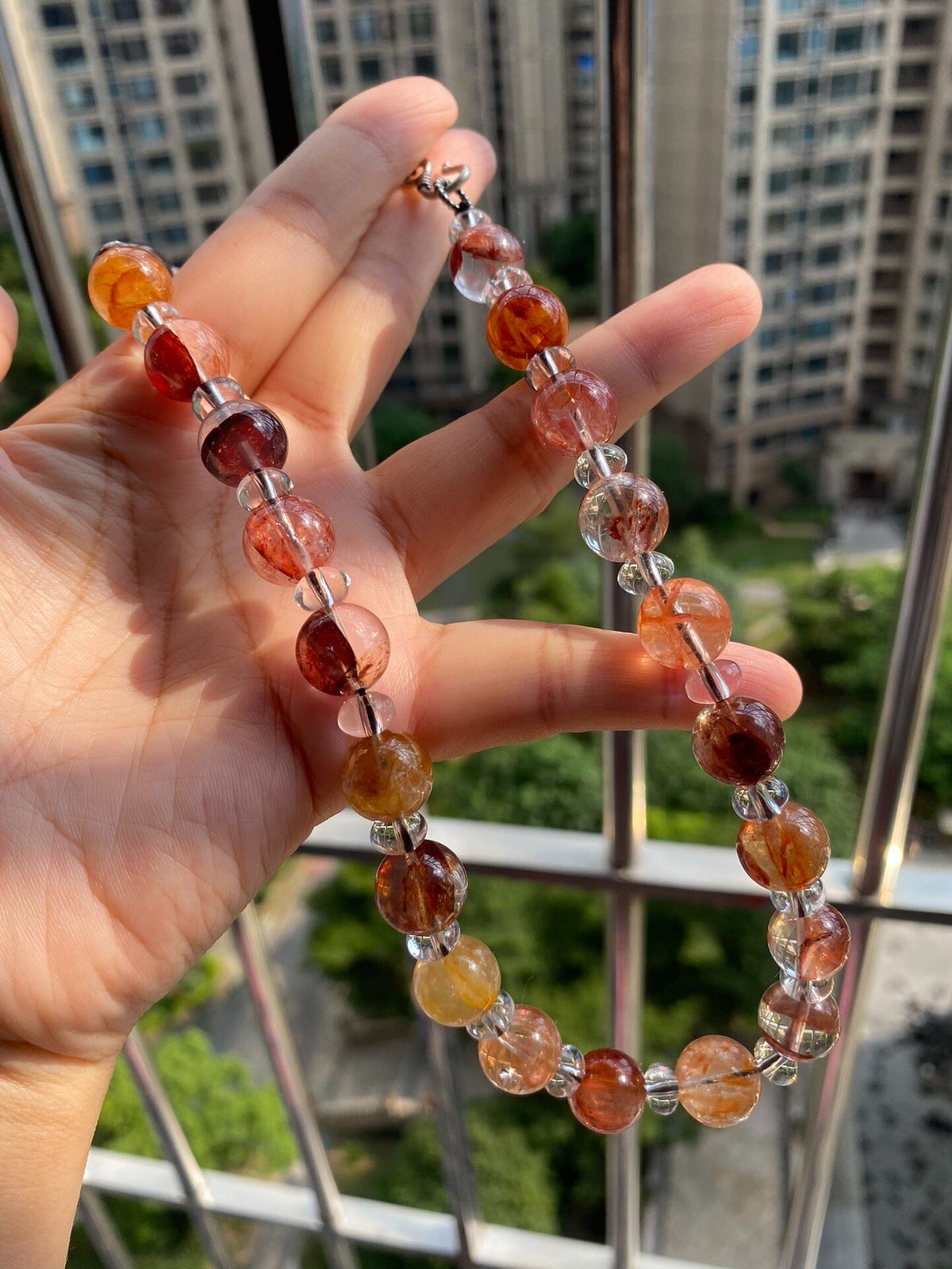 Phantom Quartz Beaded Necklace with Clear Spacers