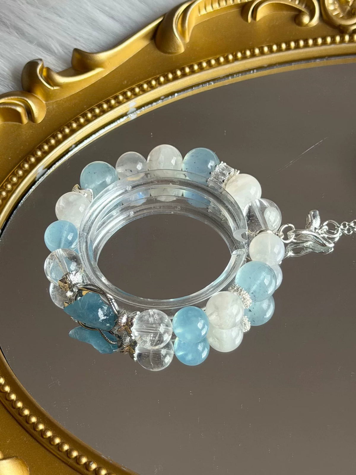 Bracelet en cristal naturel aamarine et pierre de lune