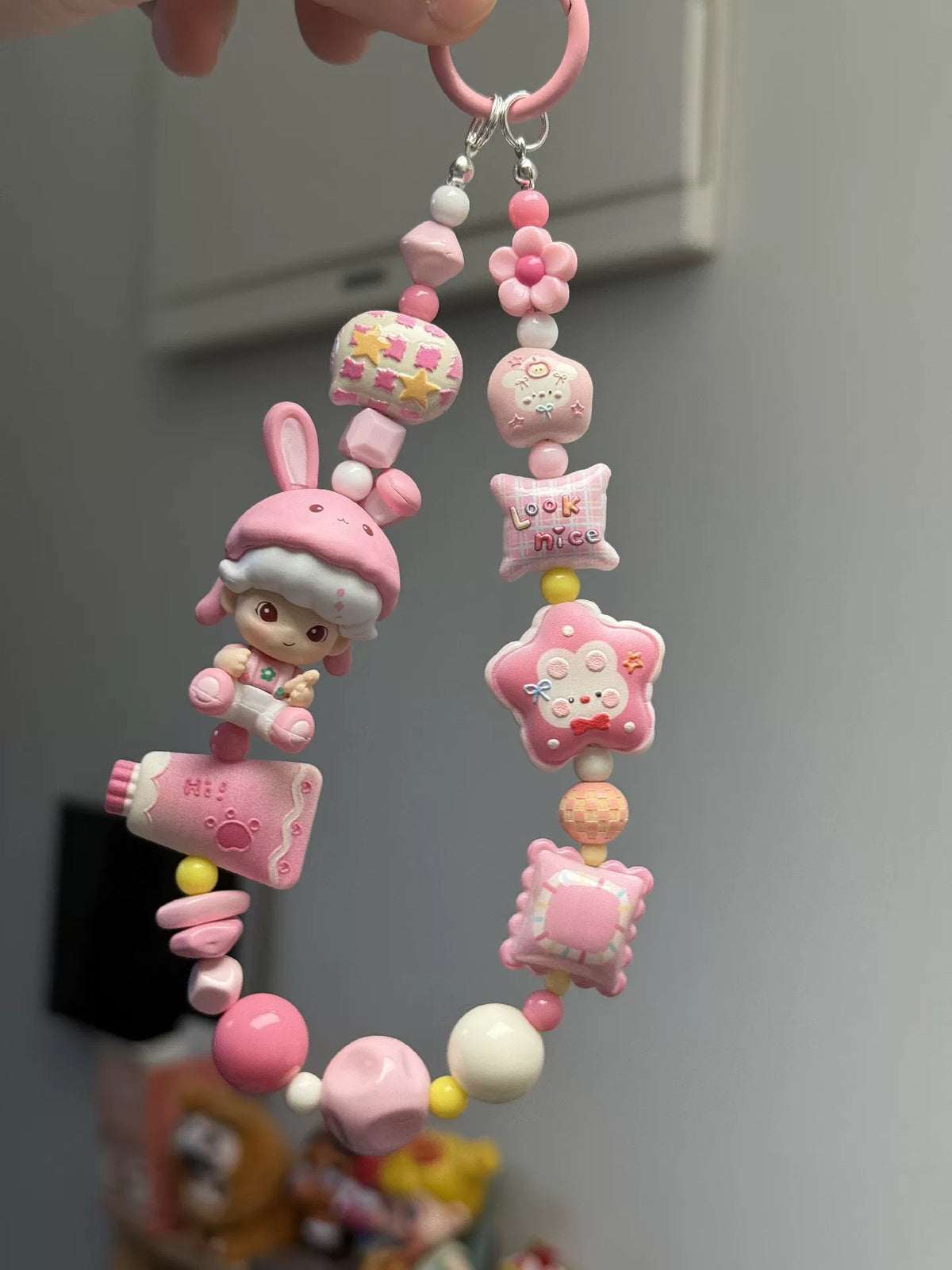Pastel Pink Bunny Doll Phone Strap Keychain