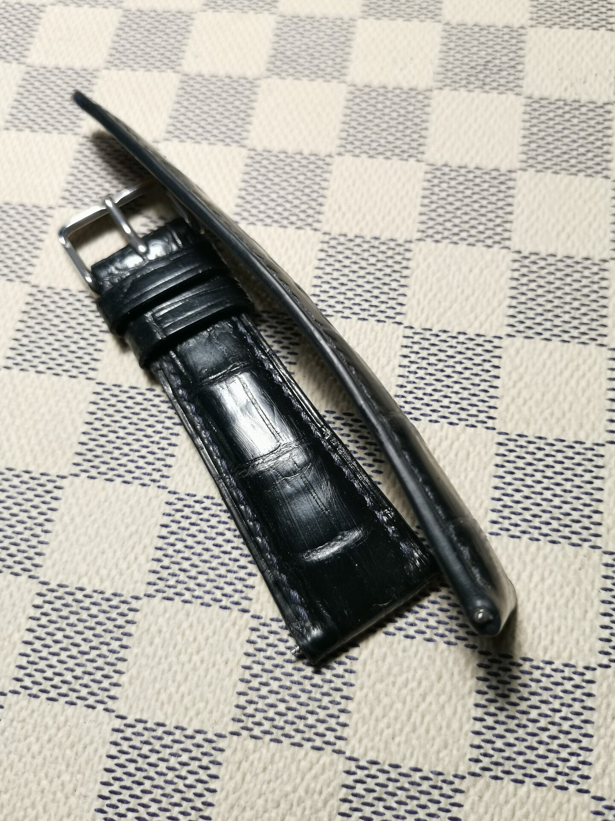 Handcrafted Black Alligator Watch Strap 22mm