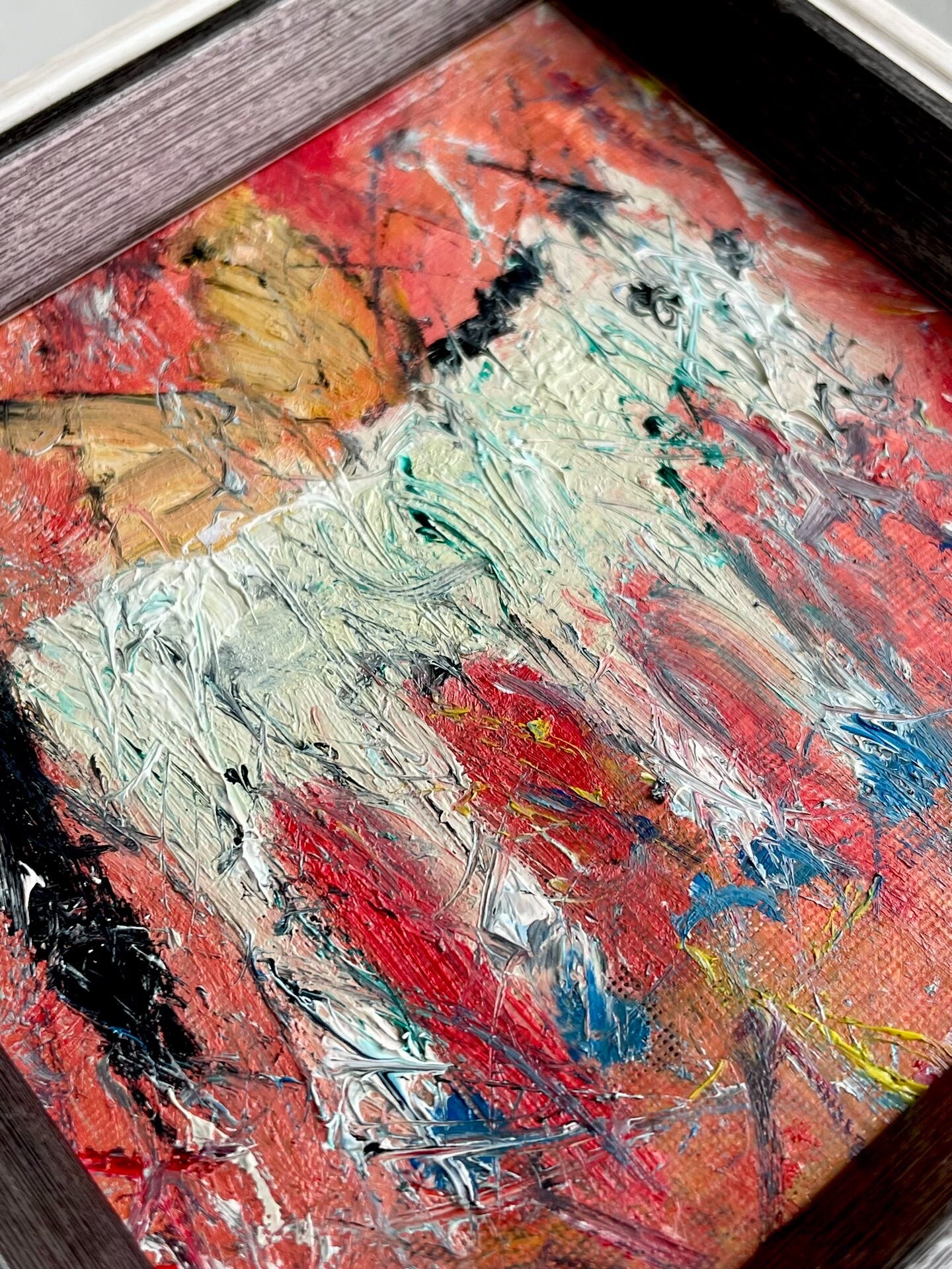 Miniature Framed Oil Painting of Pegasus, 13cm x 13cm, Double Frame with Impasto Texture