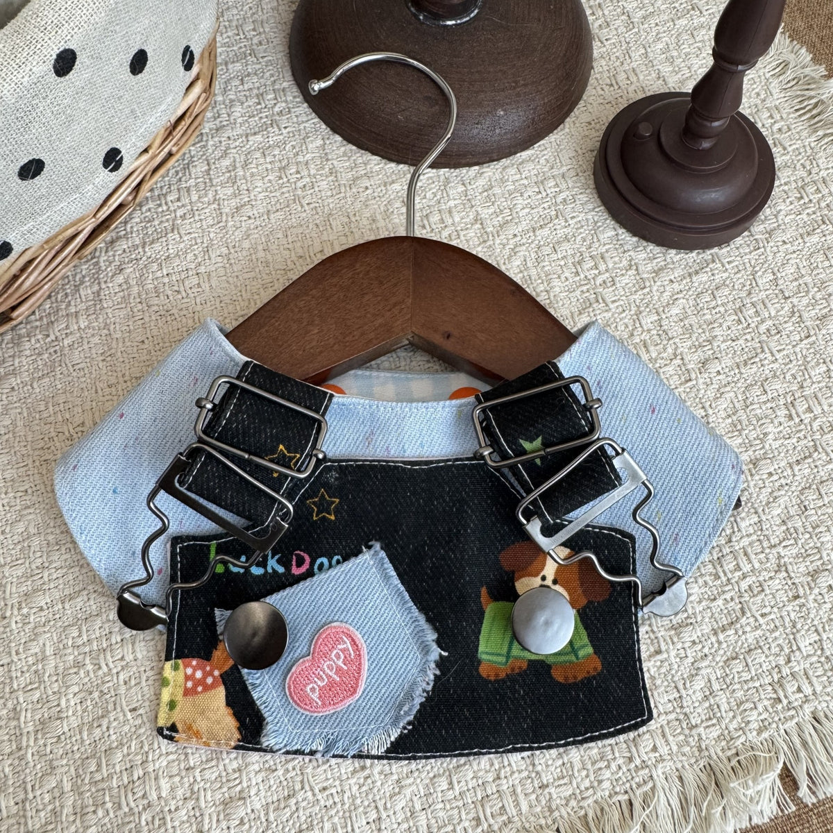 Puppy Denim Bib Overalls With Adjustable Straps