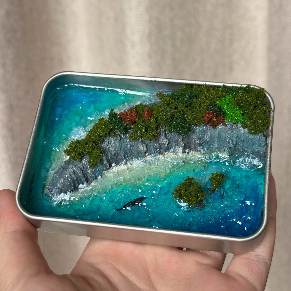 Miniature Coastal Cliff Diorama in Tin