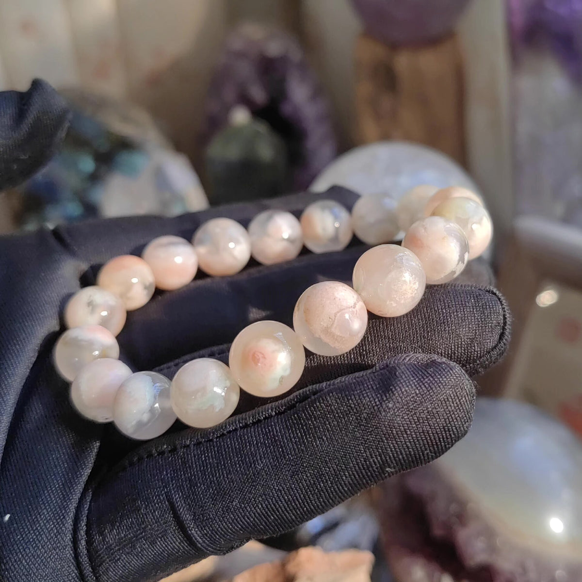 Cherry Blossom Agate Beaded Bracelet 9.6 to 11 mm