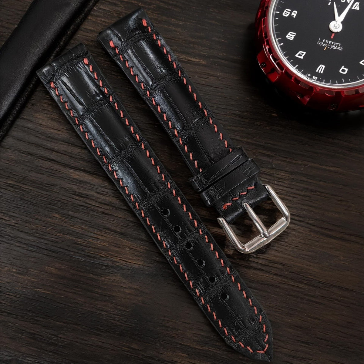 Handcrafted Crocodile Leather Watch Strap 16mm