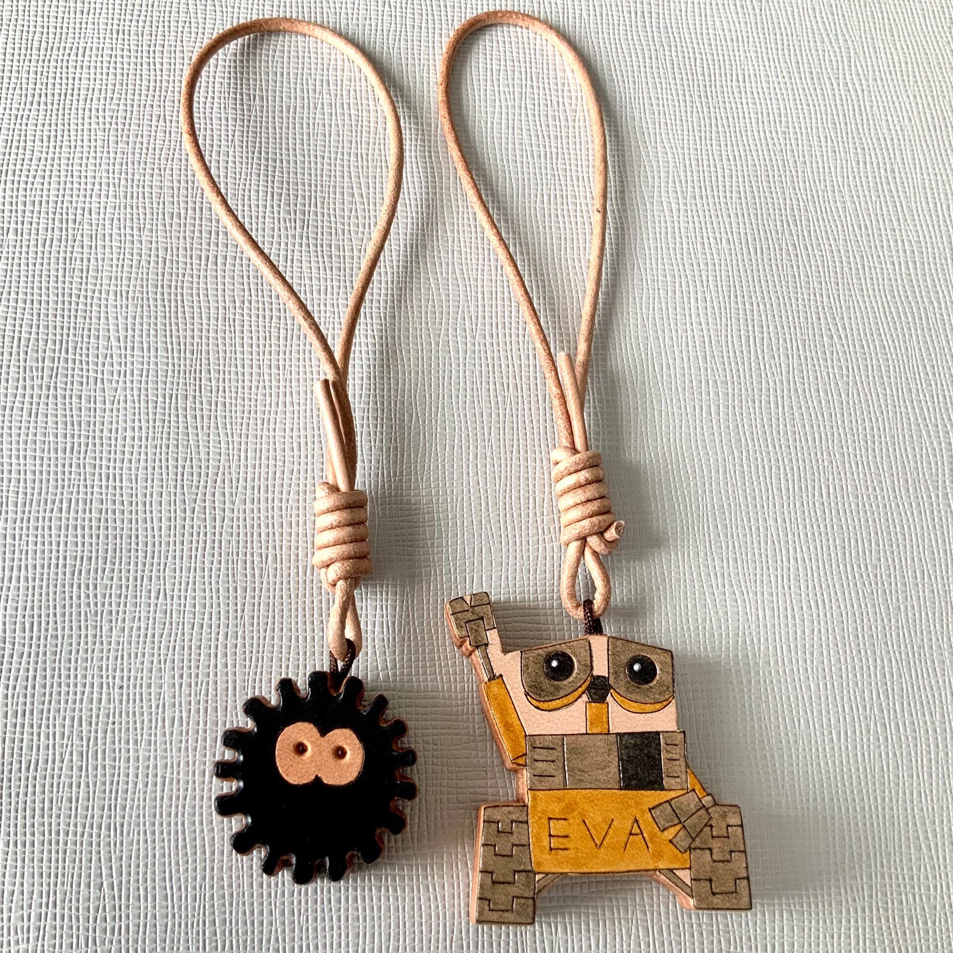 Handcrafted Leather Charms Set – Robot and Spherical Creature