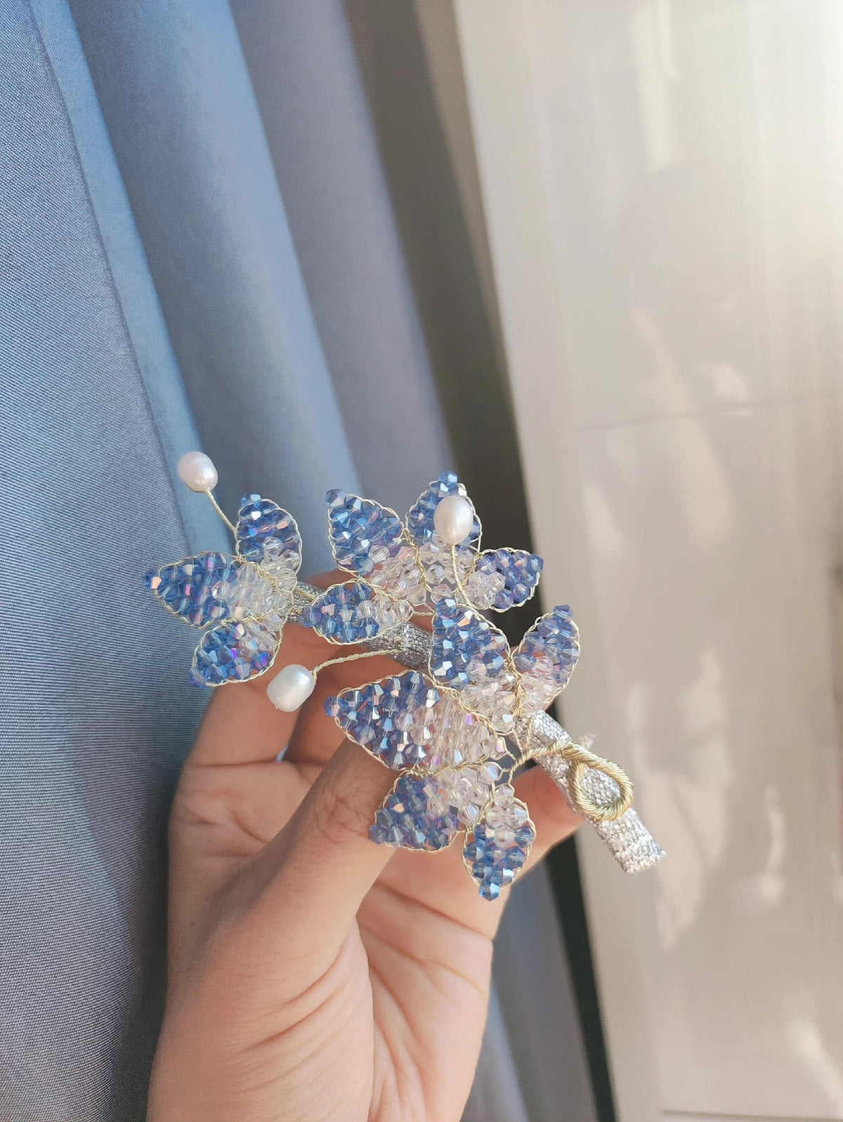 楓のクリスタルビーズパッチンヘアクリップ