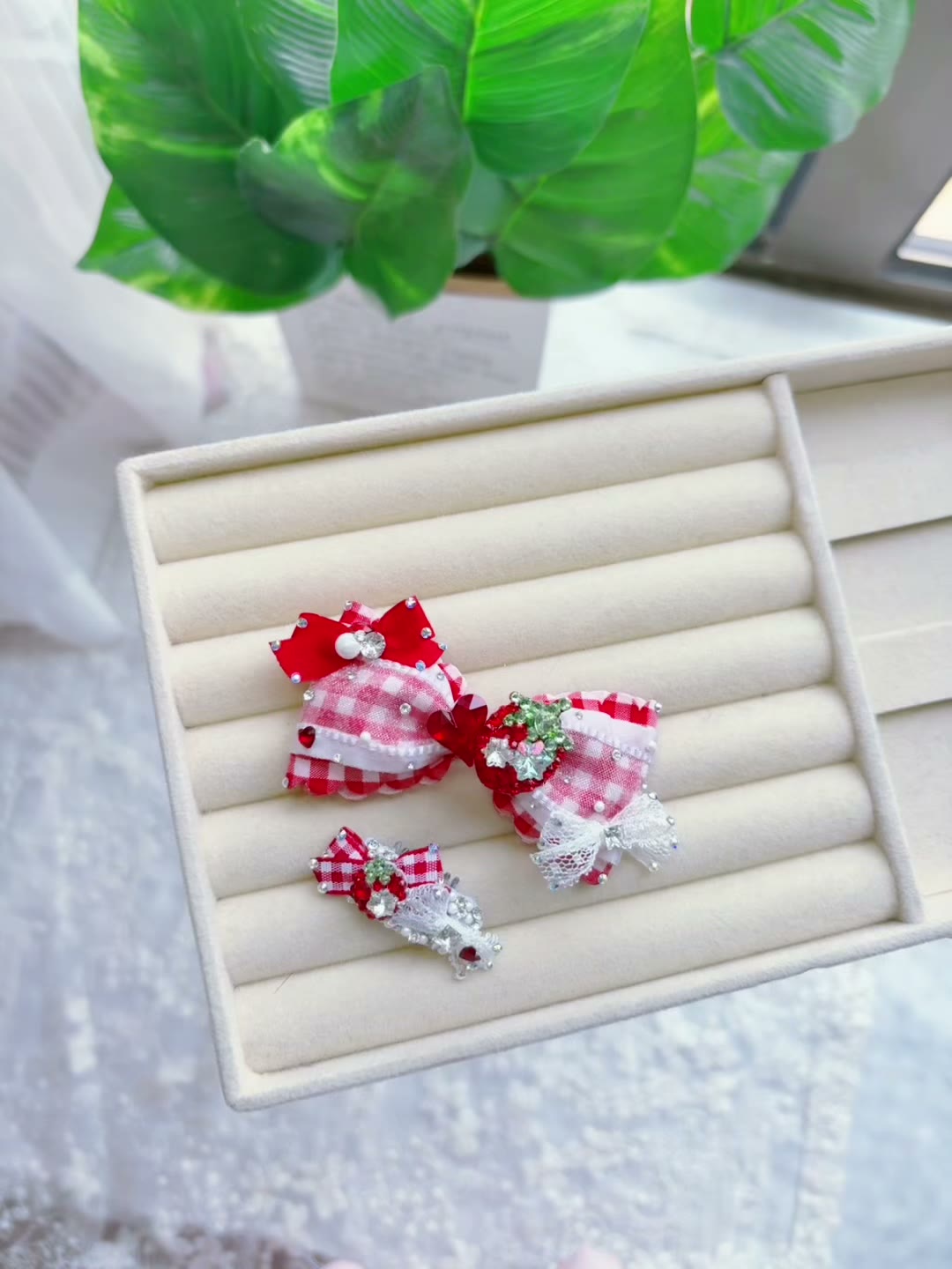 Red Gingham Pet Hair Bow Set