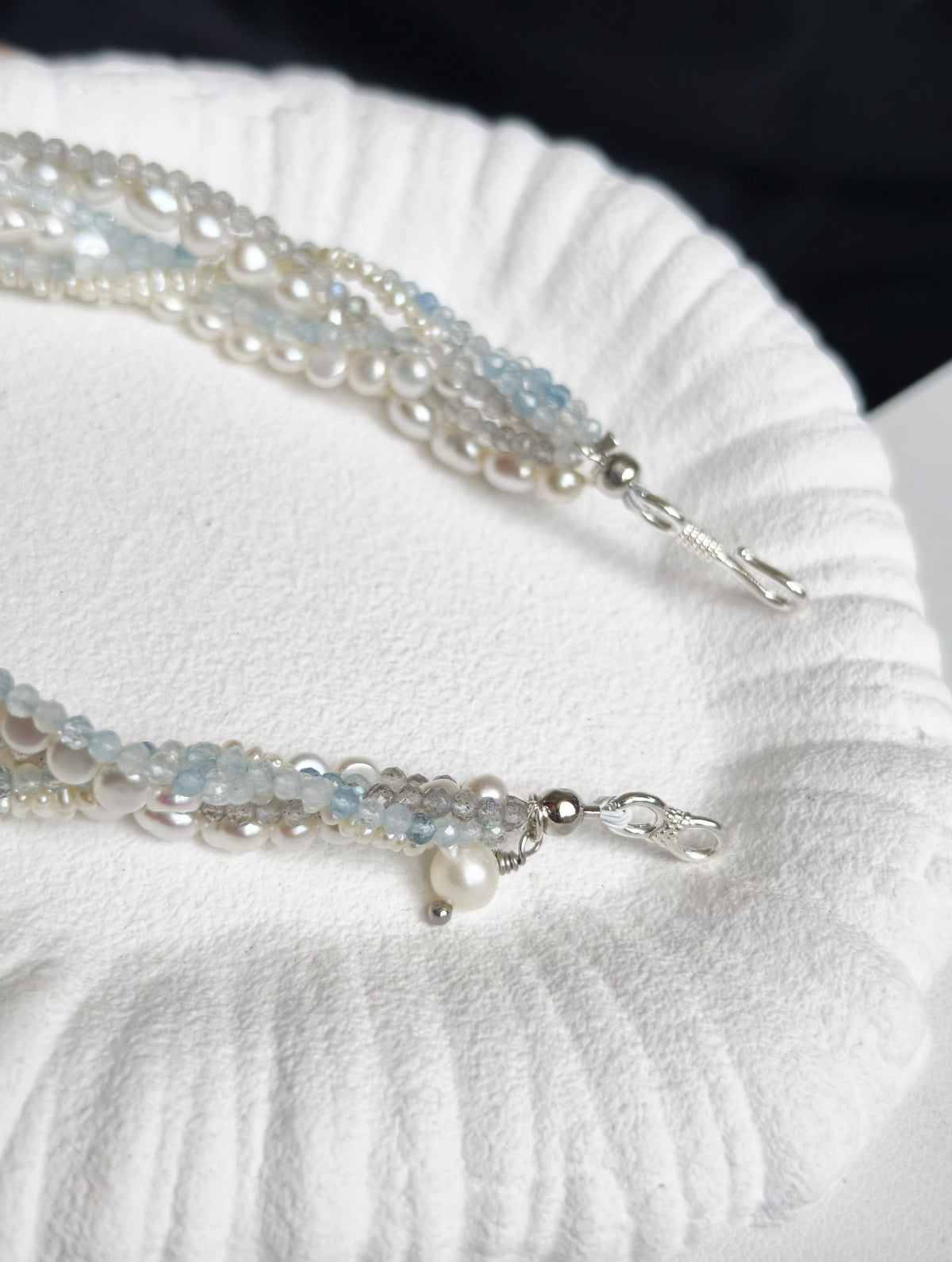 Bracelet Aigue-marine et Perles 20cm