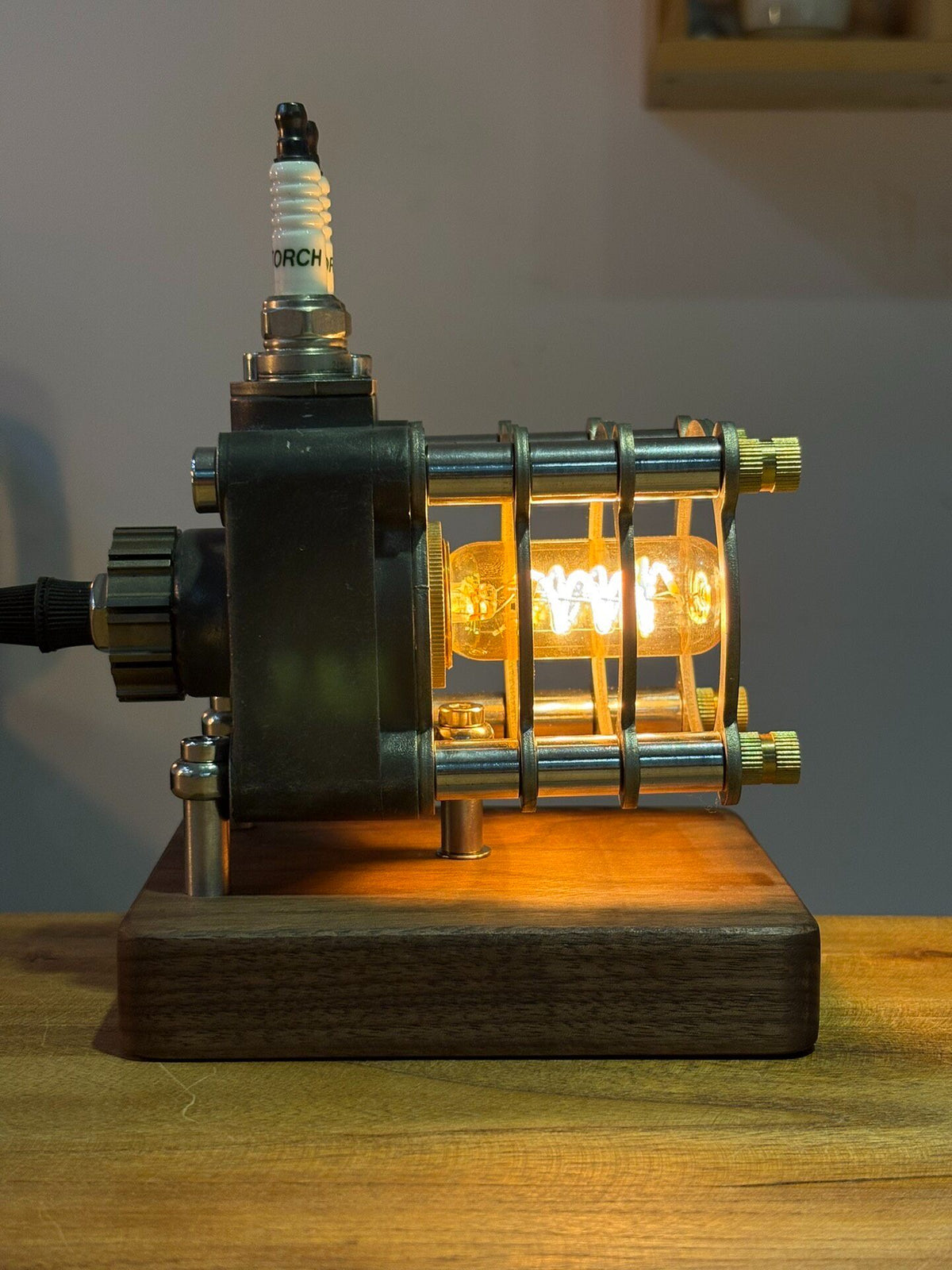 Steampunk Dual Spark Plug Carburetor Table Lamp