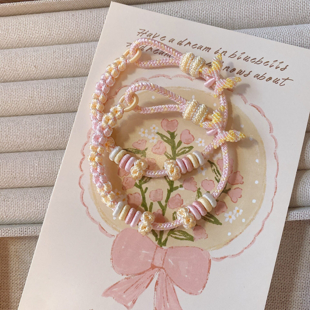 Handmade Braided Bracelet Pastel Flowers