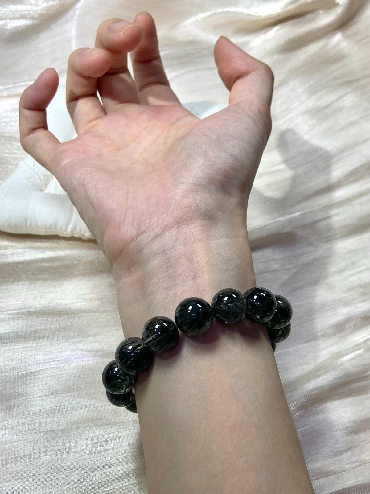 Natural Green Rutilated Quartz Beaded Bracelet 12.5mm