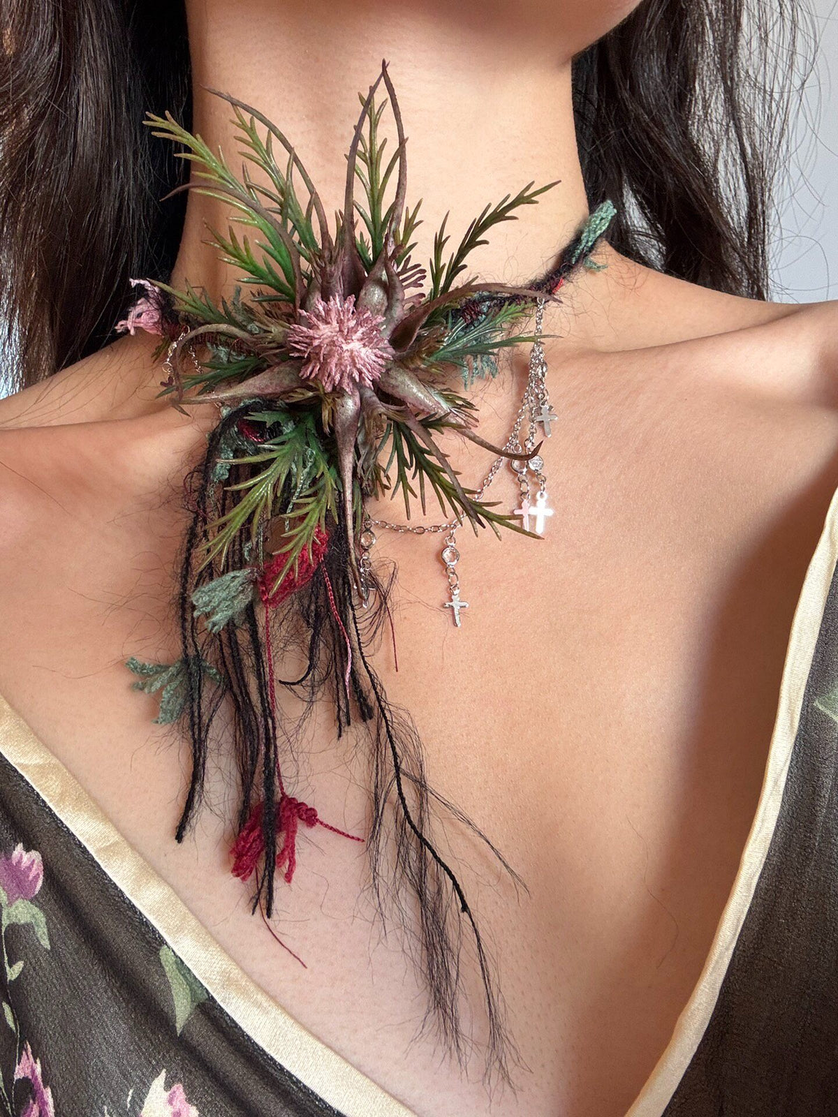 Handcrafted Thistle Flower Choker Necklace