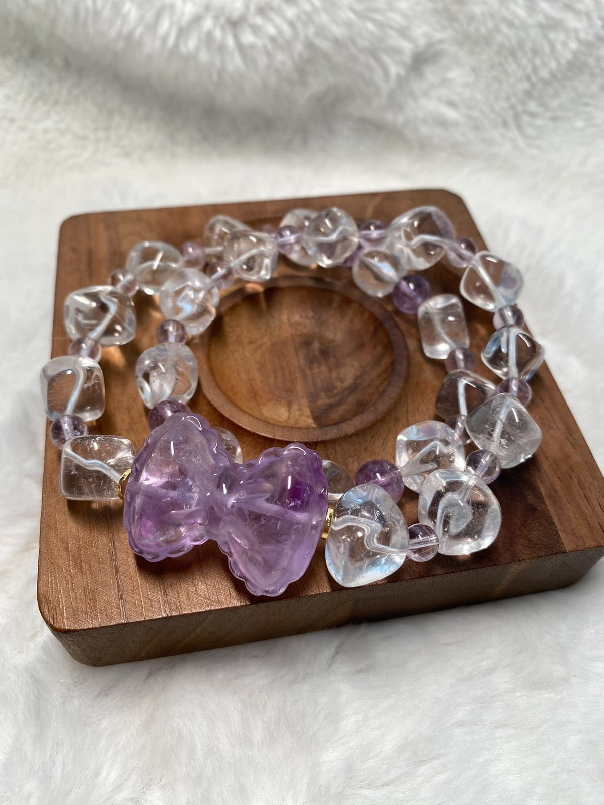White Crystal Lavender Amethyst Double Loop Bracelet