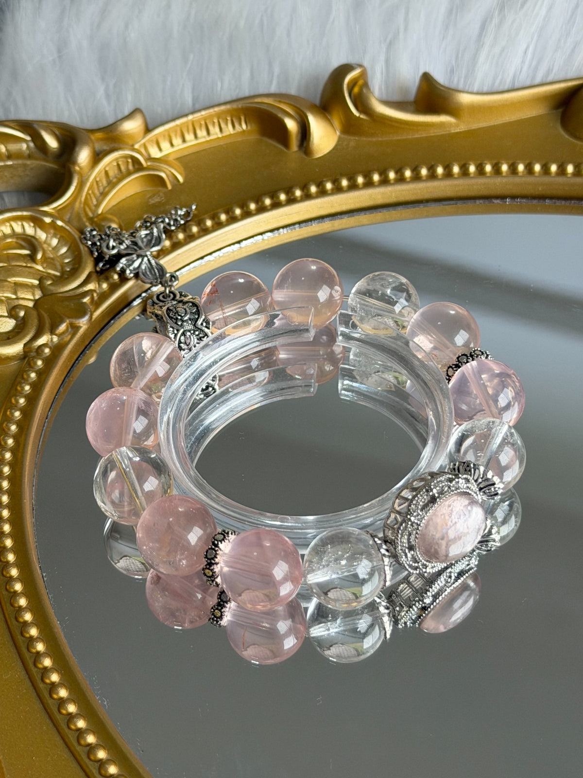 Rose Quartz Clear Quartz Beaded Bracelet