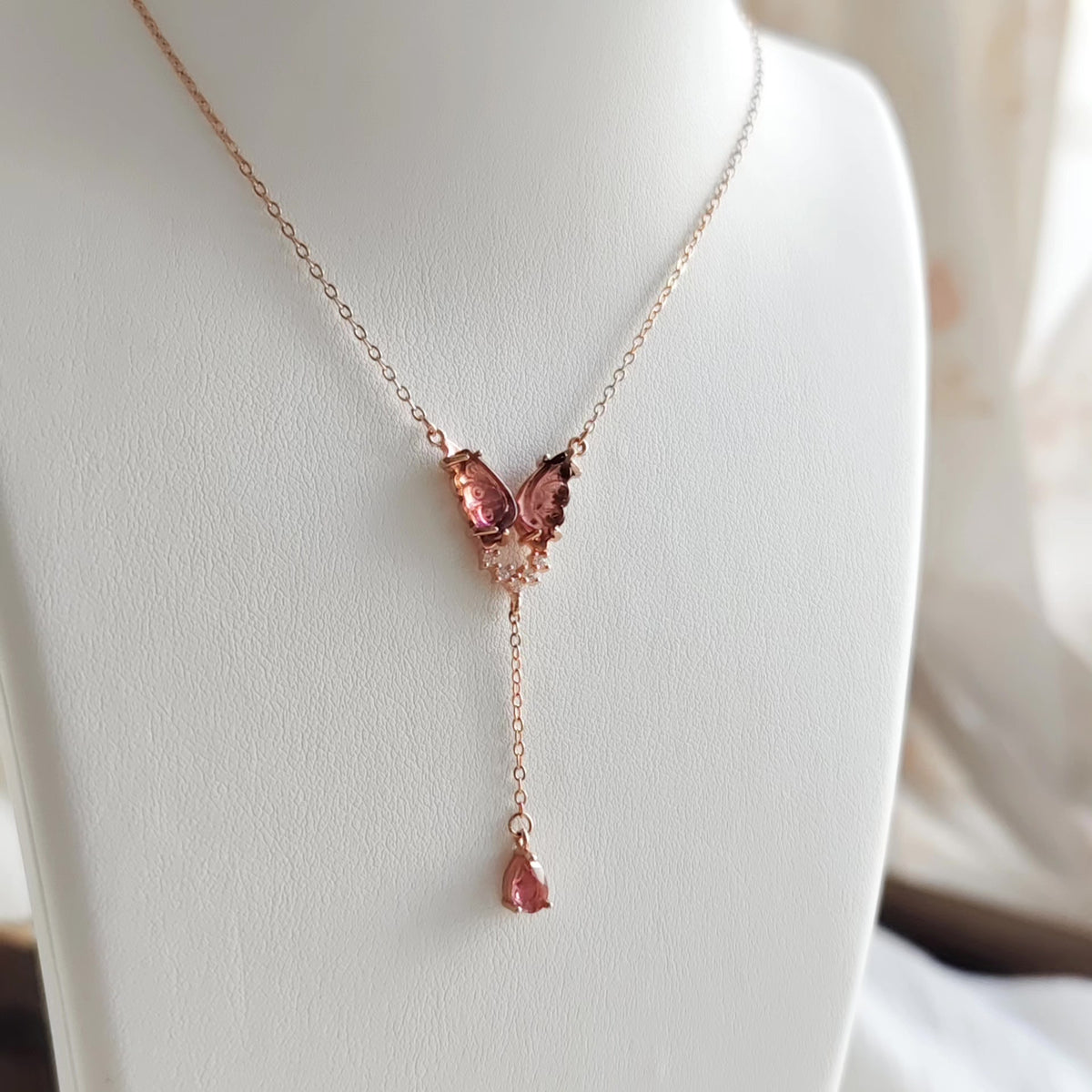 Ciondolo Farfalla Turmalina Anguria Oro Rosa Argento