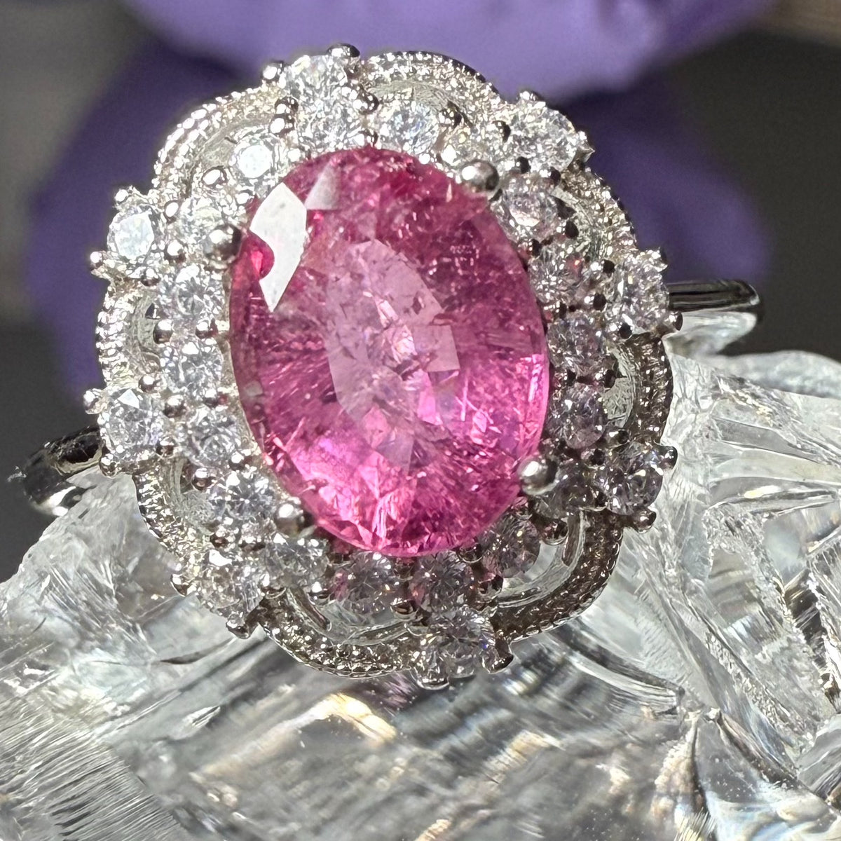 Roze Tourmalijn Zircon Open Sterling Zilver Ring