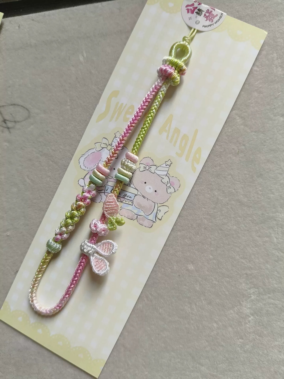 Handwoven Pink Green Gradient Phone Lanyard