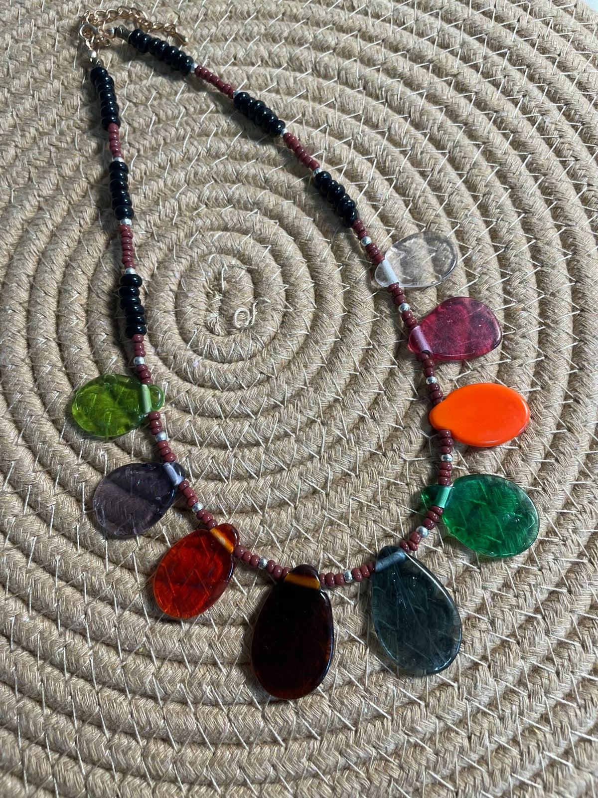 Handmade Glass Pendant Necklace with Seed Beads