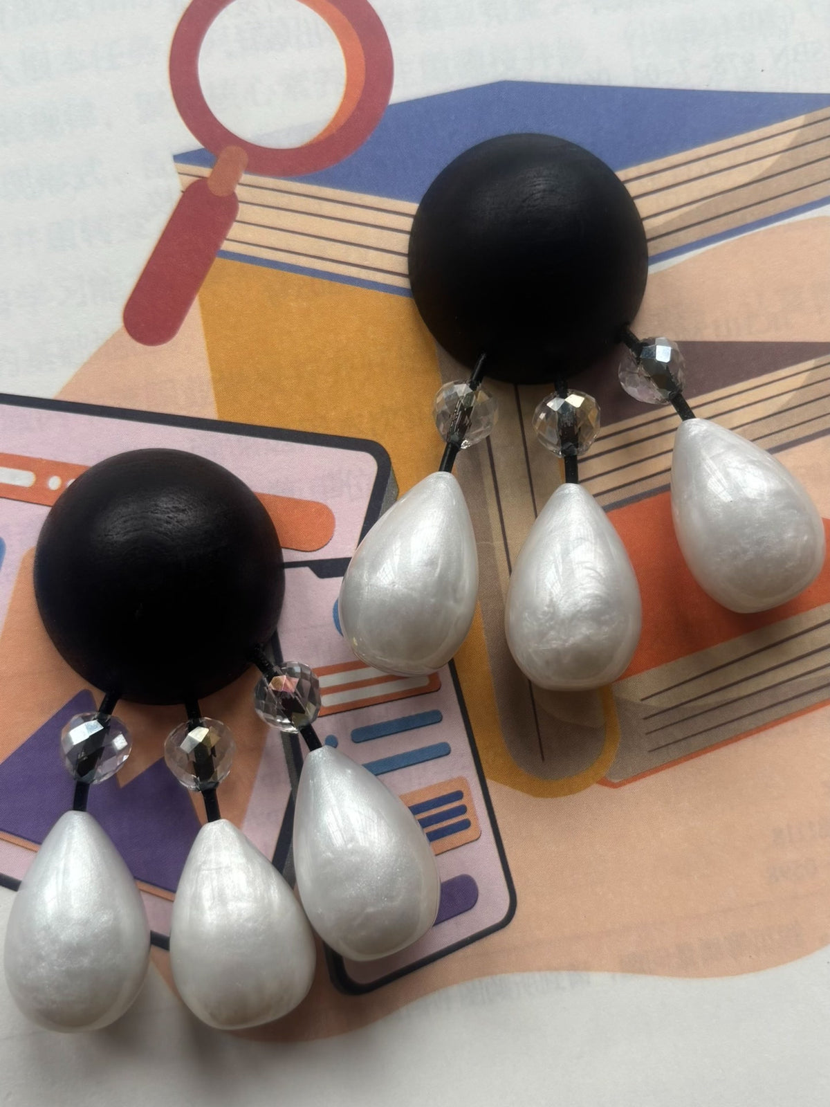 Ebony and Pearl Teardrop Drop Earrings